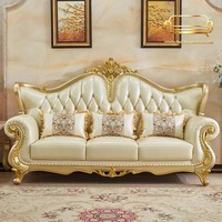 Canapé en cuir véritable en forme de U de style européen, trois places, démontage et montage, cuir de vachette doré champagne haut de gamme pour la chambre/la villa