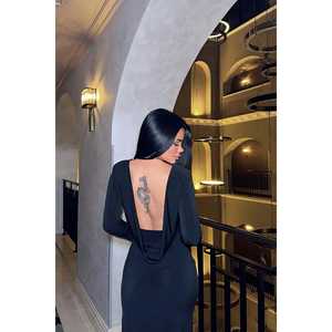 Robe de soirée longue noire brodée motif 3D style simple silhouette droite détail fente dos empire XS-XL pour le bal de promo - Product Image 2