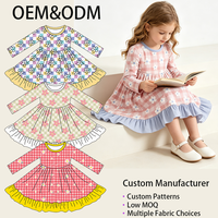 Nouvelle Arrivée Robe Quotidienne à Volants pour Enfants, Motif Floral Écossais et Blocs de Couleurs, Robe Personnalisée en Bambou pour Bébés Filles Printemps & Automne