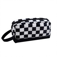 Trousse à crayons classique en toile de grande capacité pour étudiants – motif quadrillé noir et blanc, idée cadeau idéale pour l'école