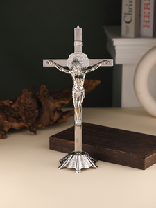 Croce Cristiana in Lega di Zinco Placcata Oro, Disponibile in Quattro Colori, Decorazione Religiosa Intagliata per Casa, Regalo Cattolico - Product Image 1