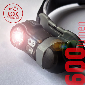 Linterna Frontal Recargable Tipo-C de 600 Lúmenes 180 °   Faro giratorio IPX5 con 7 modos de iluminación para acampar, hacer senderismo y correr - Product Image 1