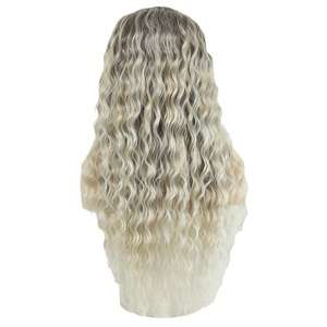 <b>Cheap</b> Long Length Women's African Small Curls Curly Hair Synthetic Fiber Transparent Headgear Gray-Golden <b>Wig</b> 180% Density - Product Image 5