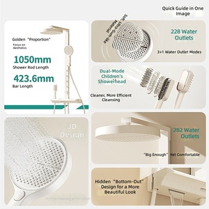 Set Doccia a Parete in Rame Stile Crema con Barra Quadrata, Display Digitale Termostatico, Soffione Doccia a Pioggia e Pompa Booster - Product Image 2