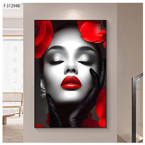 Cuadro de pared con marco de aluminio de alta gama, retrato de mujer, elegante juego de pinturas de porcelana de cristal para decoración de sala de estar - Product Image 2