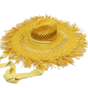JAKIJAYI vente en gros de chapeau de dame d'été en paille naturelle colorée fait à la main chapeau de paille en raphia pour femmes à large bord avec ceinture en ruban - Product Image 2