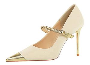 Zapatos de Mujer Elegantes y Modernos, Plataformas con Tacón de Copa de Vino, Punta Puntiaguda, Adorno de Diamantes de Imitación, Estilo Slip-On, Tendencia de Moda - Product Image 3