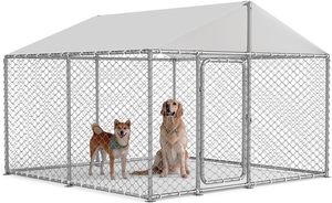 Chenil d'extérieur pour chien avec toit, grande niche robuste avec portes d'alimentation, enceinte en métal pour chien, pour jardin, arrière-cour et ferme - Product Image 2