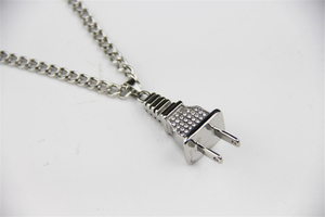 ZRM Fashion Jewelry Zinc Alloy Classic Crystal Charm Gold and Silver <strong>Plug</strong> Pendant Necklace with Link <strong>Chain</strong> for Men and Women - Product Image 4