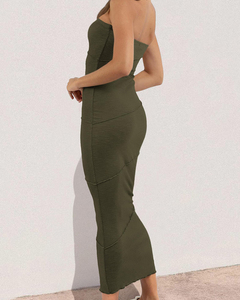 Robe midi élégante décontractée d'été pour femmes, robe moulante <span class=keywords><strong>sans</strong></span> bretelles à côtes, robe maxi <span class=keywords><strong>sans</strong></span> manches, coupe ajustée, robe de soirée - Product Image 2