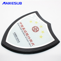 Plaque de récompense personnalisée en gros, écologique, en forme de bouclier en verre marron, avec cadre en bois, vierge, pour sublimation, cadeaux de bienvenue