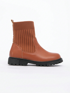 Bottes courtes pour enfants en gros, bottes en cuir imperméables chaudes et tricotées à la mode pour filles - Product Image 6