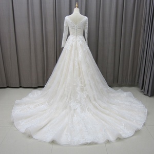 For Jancember MZ0015 Modern Elegant <b>Long</b> <b>Sleeve</b> <b>Wedding</b> Bridal <b>Dresses</b> for Women Featuring Lace Crystal Flower Applique Chapel - Product Image 5