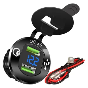 Quick Charge 3.0 Waterdicht Metalen 12V Usb Outlet Met Blauwe Led Voltmeter En Draad Zekering Boot Usb-poort Opladen voor Marine Boot