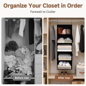 Hanging Closet Organizer 5 <b>Shelf</b> With 2 <b>Hooks</b> Foldable Space Saving Design For Bedroom Storage - Product Image 6