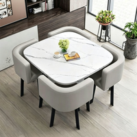 Ensemble de table à manger rectangulaire en marbre et bois de qualité Runwood avec 4 chaises, plateau en pierre frittée, ensemble de salle à manger moderne