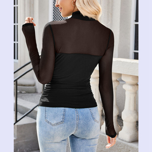 <span class=keywords><strong>Blusa</strong></span> Channel <span class=keywords><strong>de</strong></span> Malla Transparente para Mujer Primavera 2025 <span class=keywords><strong>de</strong></span> 4 Colores con <span class=keywords><strong>Cuello</strong></span> Simulado <span class=keywords><strong>Manga</strong></span> <span class=keywords><strong>Larga</strong></span> y Fruncido Sexy <span class=keywords><strong>de</strong></span> Moda para Salir - Product Image 6
