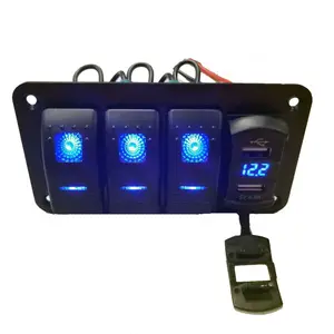 3Gang 3+1 Boat Car Bus Marine Rocker Switch Panel LED Touch Control ON Off Toggle Blue Switch