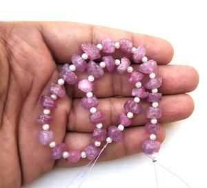 31pcs perles de pierres précieuses naturelles saphir rose centre percé brut avec verre rempli à la main fabrication de bijoux en gros - Product Image 2