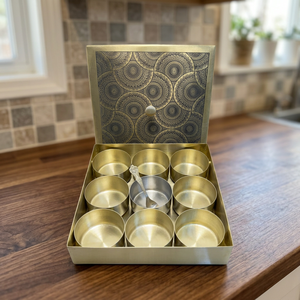 Premium Square Brass Spice <b>Box</b> with 9 Round Containers Oxidized Mandala Art Lid Dual Tone Indian Masala Dani Kitchen Organizer S - Product Image 3