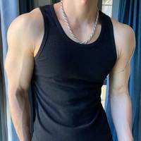 Débardeur de sport pour homme de style américain, en forme de I, pour l'été, en tissu épais, sans manches, entraînement, élastique, ajusté, absorbant la transpiration