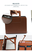 Porte-documents en cuir PU A4 de qualité supérieure OEM avec logo personnalisé en relief, pochette pour documents, poignée rétractable et support pour tablette