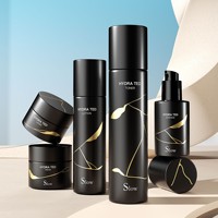 Nouvel ensemble de cosmétiques au design élégant : flacon en verre 30g 50g, pot à crème avec couvercle rayé doré, flacon à pression pour essence liquide 30ml 40ml 50ml