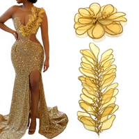 WHD-129 Appliques Artisanales 3D Rondes à Fleurs en Pétales, Coupe Plus Longue en Organza avec Centre en Strass et Perles pour Couture DIY, Accessoires de Vêtements