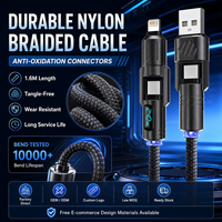 Cable de Carga Rápida USB 4 en 1, 240W, con Pantalla Digital E-Marker, Cable Multiusos con Trenzado de Nailon para Teléfono, Tableta y Portátil