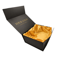 Boîte cadeau magnétique en satin noir avec logo personnalisé, boîte d'emballage rigide en papier de luxe pour bijoux, montres, produits cosmétiques
