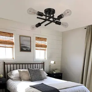 Lámpara colgante de techo de hierro de madera, luz minimalista de estilo campestre - Product Image 2