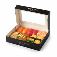 Boîte alimentaire jetable noire personnalisée en gros, en carton recyclé, pour sushis et plats à emporter