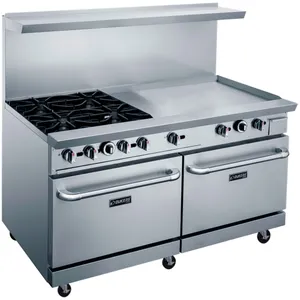 Top Quality Stainless steel gas cooker commercial LPG/NG gas burner stove with griddle and double oven