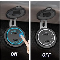 Chargeur de voiture double type C 12V - 24V 55W PD avec prise de courant et interrupteur à bouton pour voiture