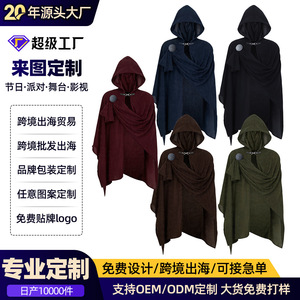 เสื้อคลุมยุคกลางสีดำมีฮู้ดพร้อมเข็มกลัดสำหรับคอสเพลย์ชุดฮาโลวีนขนาดผู้ใหญ่ - Product Image 4