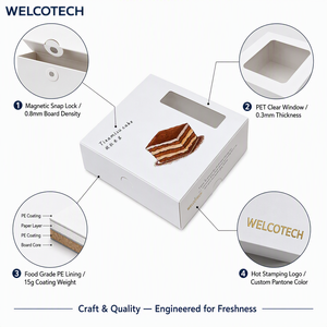 Boîte d'emballage alimentaire <span class=keywords><strong>en</strong></span> carton recyclable avec logo personnalisé pour dessert, tiramisu, gâteau, boulangerie, vente <span class=keywords><strong>en</strong></span> gros, OEM disponible - Product Image 3