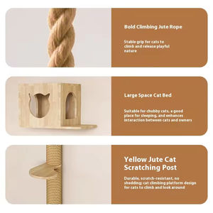 Ahşap Kedi Tırmanma Kulesi, Tırmalama Direği, Kenevir Halat, Yer Tasarruflu Tasarım, Çoklu Kediler İçin Kedi Oyuncağı ve Asılı Yuva - Product Image 2