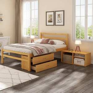 Wood Platform <strong>Bed</strong> Solid Color <strong>Bed</strong> Frame with Removable Storage <strong>Shelves</strong> and 2 Drawers, Storage <strong>Underneath</strong>, Wood Slat Support - Product Image 2