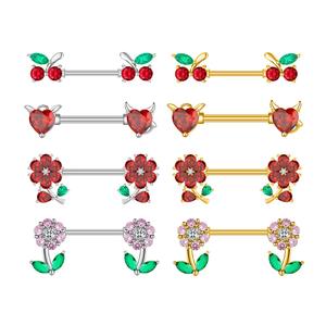귀여운 체리 패션 스테인레스 스틸 지르콘 약혼 바디 피어싱 보석 유방 젖꼭지 반지 플래티넘/골드 도금 도매 - Product Image 1