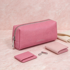 Pink Faux Leather Cosmetic Pouch, Portable Travel Makeup <b>Bag</b> With <b>Zipper</b> For Daily <b>Storage</b> - Product Image 6