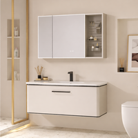 Mueble de Baño Moderno Suspendido en la Pared con Espejo, Estantes de Almacenamiento y Bandejas Funcionales, Diseño Elegante y Contemporáneo