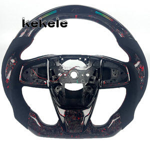 Volante Deportivo de Fibra de Carbono con LED Rojo Forjado para <span class=keywords><strong>Honda</strong></span> Civic 10ª Generación, Compatible con Civic 11ª Generación, Civic 9ª Generación, <span class=keywords><strong>CRV</strong></span>, XRV 2016-2018, Personalizable - Product Image 1