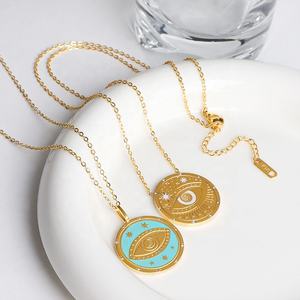 Oro 18 carati acciaio inossidabile impermeabile appannamento gioielli senza smalto blu stella luna sole ciondolo collana turco diavolo malocchio - Product Image 6