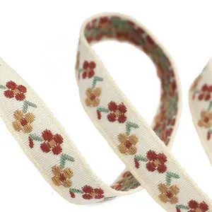 Trim Polyester Sizes Jacquard Floral Ribbon Ethnic Trim For Decoration Crafts Custom Tribal Narrow Woven Jacquard Tape 1000 Yard