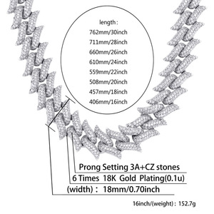 สร้อยคิวบาแบบมีหนามประดับเพชรเต็มเส้น ขนาด 20 มม. สไตล์ฮิปฮอปยุโรปอเมริกัน ทองแดงฝังเพชรซิร์คอน ดีไซน์ทันสมัยสำหรับผู้ชายและผู้หญิง - Product Image 4
