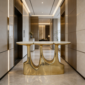 <span class=keywords><strong>Mesa</strong></span> <span class=keywords><strong>Consola</strong></span> Moderna de Lujo en Mármol y Fibra de Vidrio con Almacenamiento y Funciones Extensibles para Entrada de Villa y Espacios de Alta Gama - Product Image 1