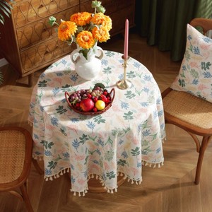 ผ้าปูโต๊ะยุโรปปลายสูงมีพู่พิมพ์ลายดอกไม้พืชสีเขียวแบบย้อนยุค - Product Image 4
