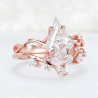 Ensemble de bagues de mariée en argent sterling 925 plaqué or rose avec moissanite taille cerf-volant et pierre d'agate verte taille marquise
