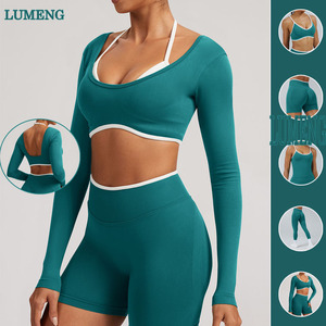 Vêtements de sport pour femmes, vêtements de fitness, vêtements de gym, vêtements de yoga sans coutures, vêtements de yoga color block, veste de yoga 2 en 1 pour femmes - Product Image 4