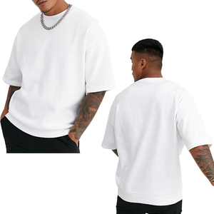 T-shirts en jersey uni délavé et vieilli de haute qualité, écologiques, amples, pour hommes, 100 % coton, anti-plis, respirants - Product Image 1